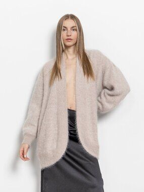 SOFT Fuzzy CARDIGAN BEIGE Sweater Jumper Vintage Oversize Light Jacket / Medium